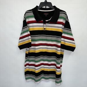 Koman Jeans Button Up Adult 2XT Mens Multicolor Cotton Blend Striped Polo